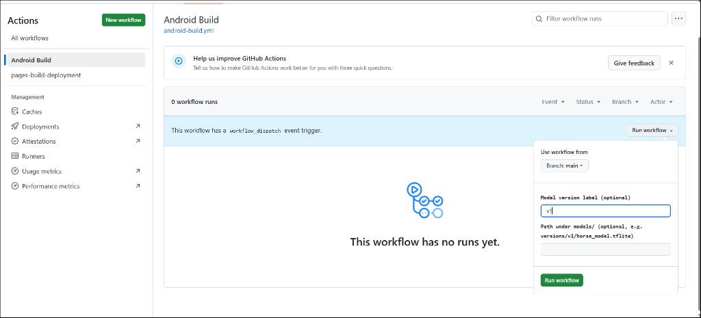Run workflow ダイアログ — model_version v1